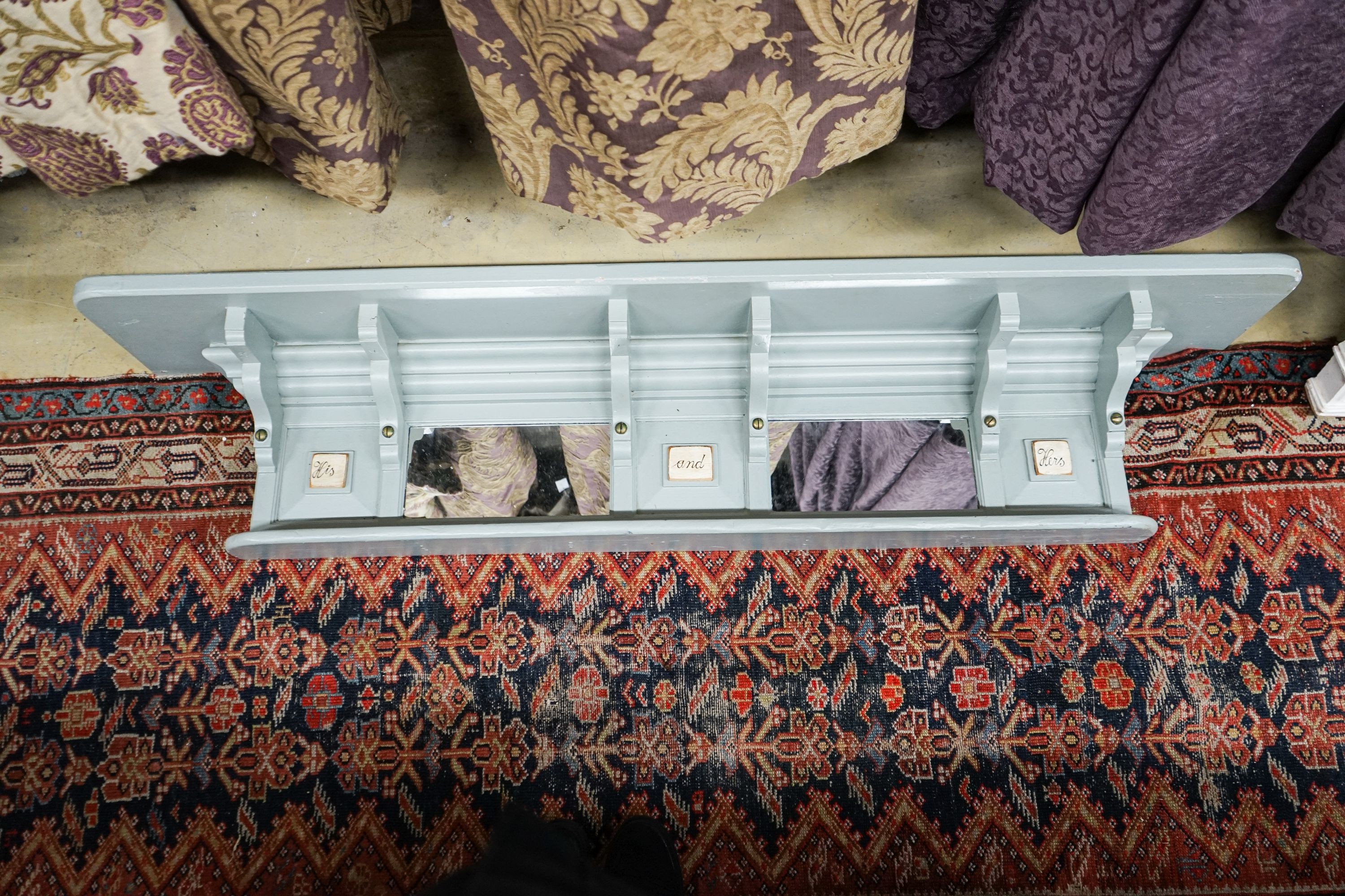 A Victorian later painted overmantel mirror, width 143cm, height 76cm together with a painted and mirrored overmantel